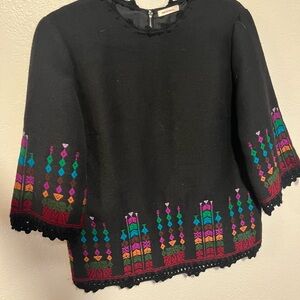 Vintage Wool Blend cropped embroidered blouse fully lined sz 10, 12